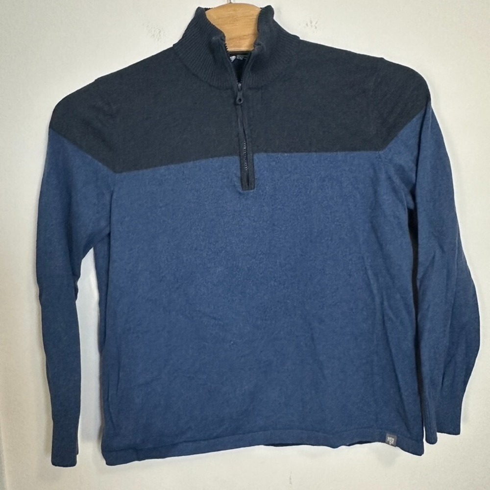 TNF The North Face Mens XL Blue Sweater Colorblock 1/4 Zip‎ Wool Blend